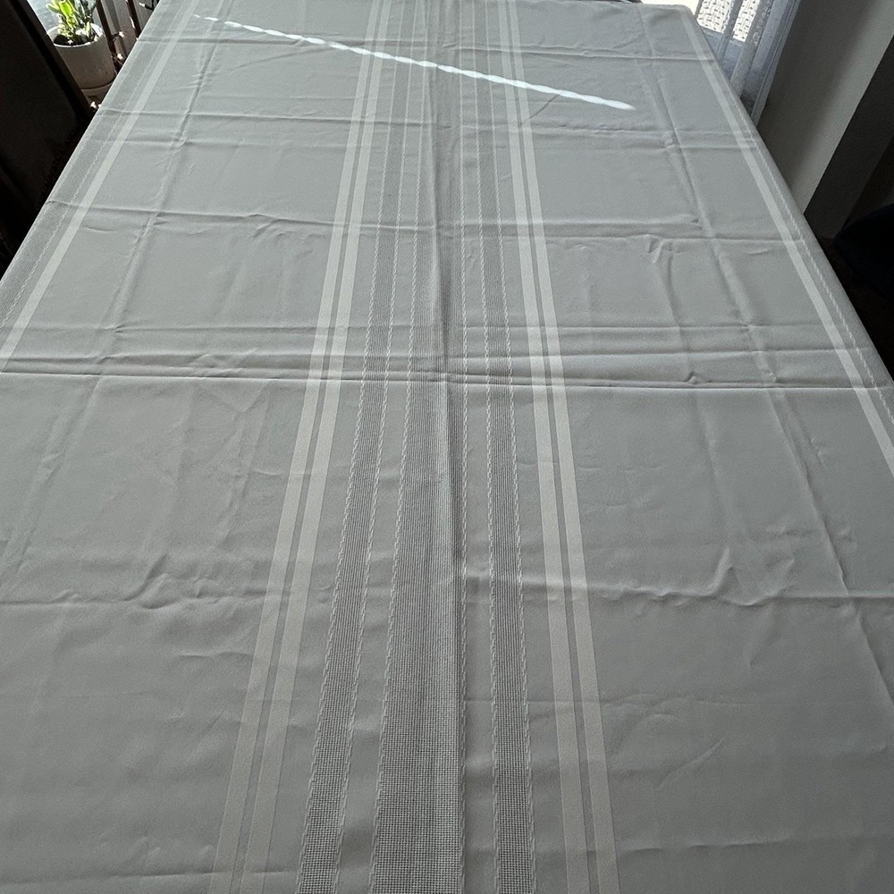 Vintage Cream Ivory Damask Stripe Tablecloth Mid-Century Rectangle 60x84 - Picture 15 of 15